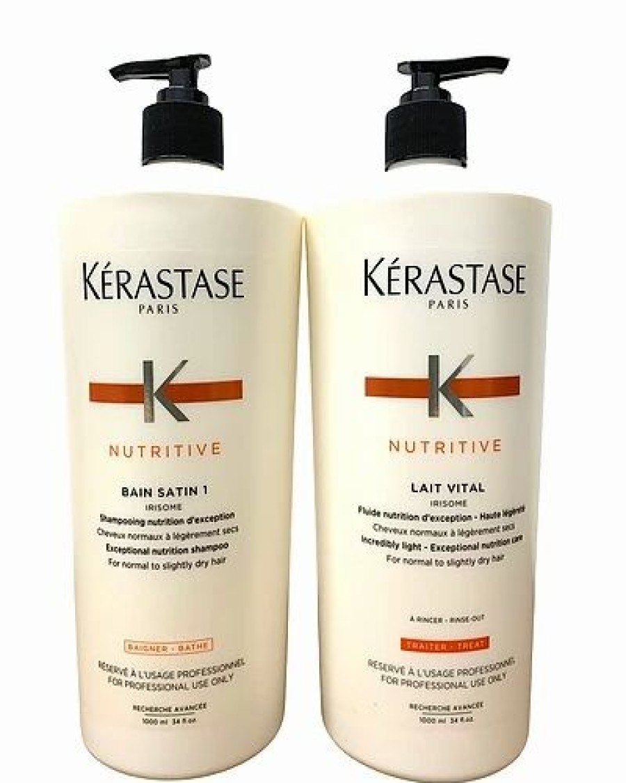 Shampoo & Conditioners * | Kerastase 34Oz Bain Satin 1 Shampoo & 34Oz Lait Vital Conditioner Set With 2 Pumps Women